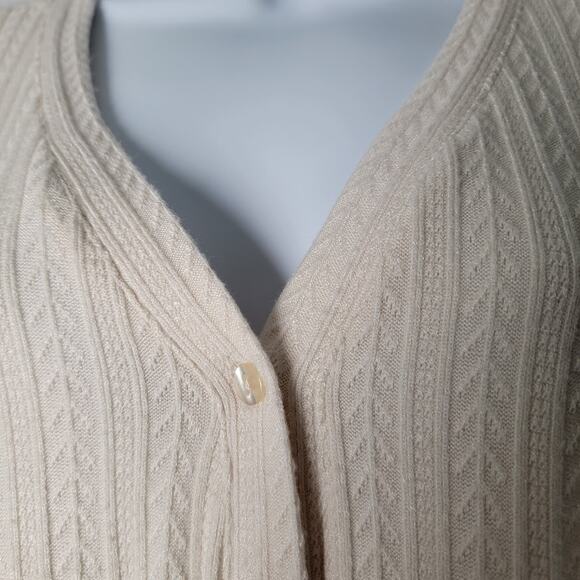 Muk Luks P1X Cream Textured Knit Cardigan Sweater Button Front Cozy Fall Layers - Picture 4 of 9